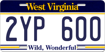WV license plate 2YP600