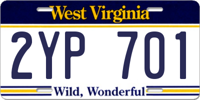 WV license plate 2YP701