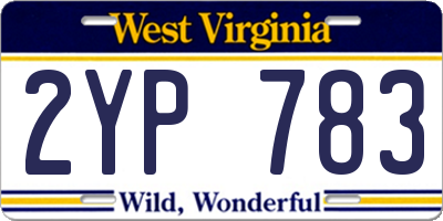 WV license plate 2YP783