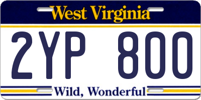 WV license plate 2YP800