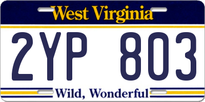 WV license plate 2YP803