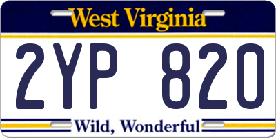 WV license plate 2YP820