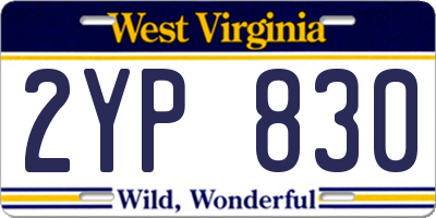 WV license plate 2YP830