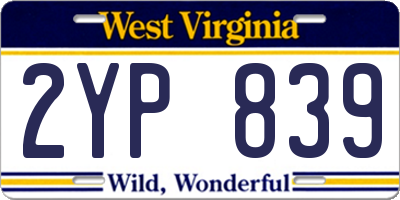 WV license plate 2YP839