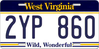 WV license plate 2YP860