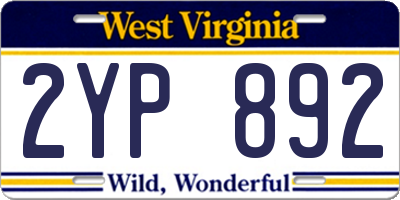 WV license plate 2YP892