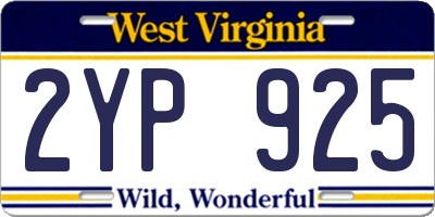 WV license plate 2YP925