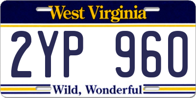 WV license plate 2YP960