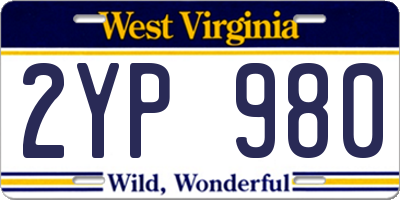 WV license plate 2YP980