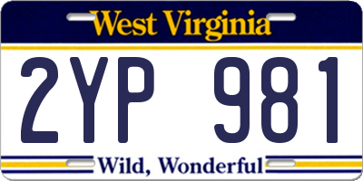 WV license plate 2YP981