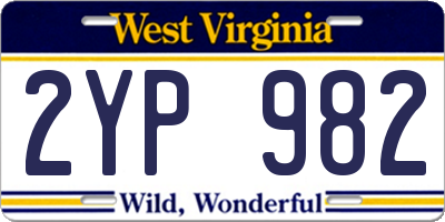 WV license plate 2YP982
