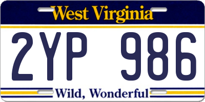 WV license plate 2YP986