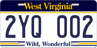 WV license plate 2YQ002