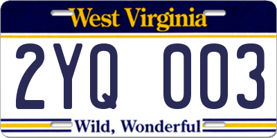 WV license plate 2YQ003