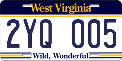 WV license plate 2YQ005