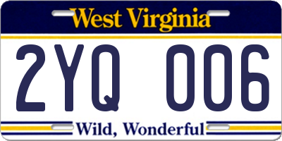 WV license plate 2YQ006