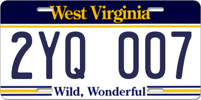 WV license plate 2YQ007