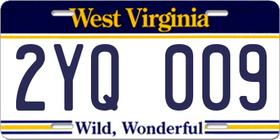 WV license plate 2YQ009