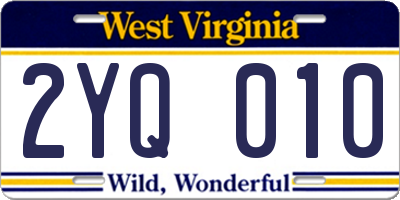 WV license plate 2YQ010