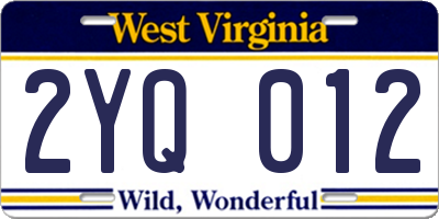 WV license plate 2YQ012