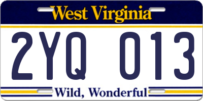 WV license plate 2YQ013