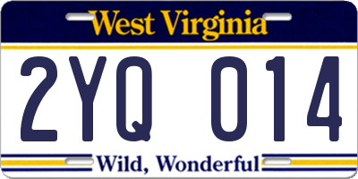 WV license plate 2YQ014