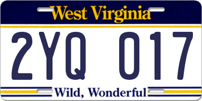 WV license plate 2YQ017