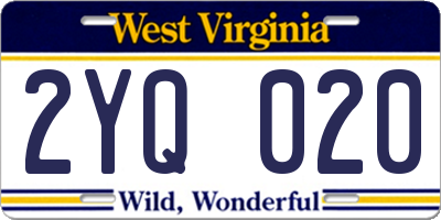 WV license plate 2YQ020