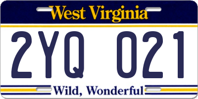 WV license plate 2YQ021