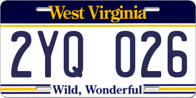 WV license plate 2YQ026