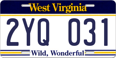 WV license plate 2YQ031