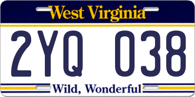 WV license plate 2YQ038