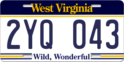 WV license plate 2YQ043