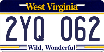 WV license plate 2YQ062