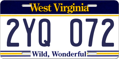 WV license plate 2YQ072