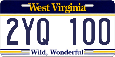 WV license plate 2YQ100