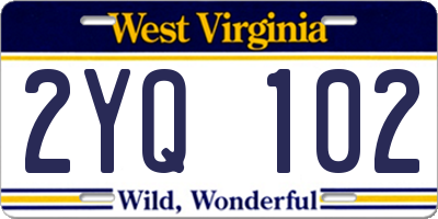WV license plate 2YQ102