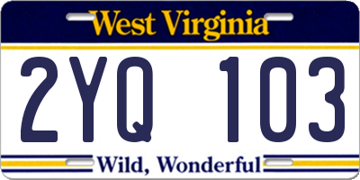 WV license plate 2YQ103