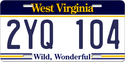 WV license plate 2YQ104