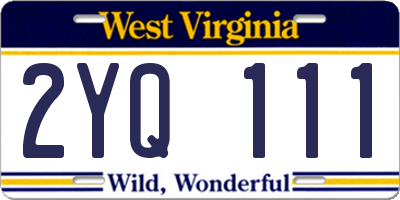 WV license plate 2YQ111