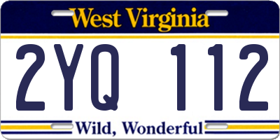 WV license plate 2YQ112