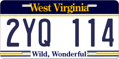 WV license plate 2YQ114