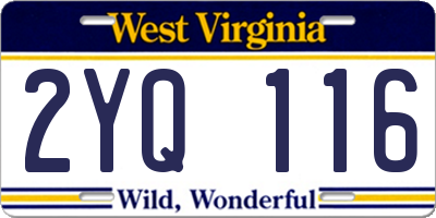 WV license plate 2YQ116