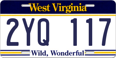 WV license plate 2YQ117