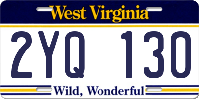 WV license plate 2YQ130