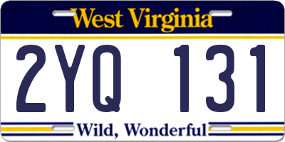 WV license plate 2YQ131