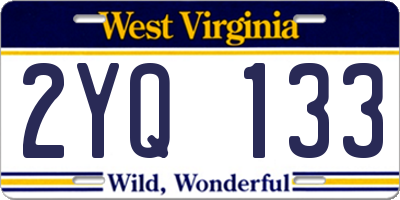 WV license plate 2YQ133