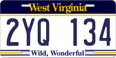WV license plate 2YQ134