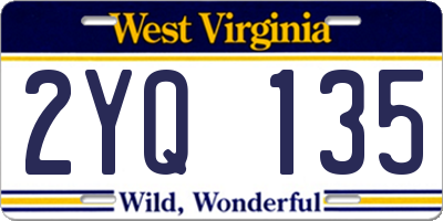 WV license plate 2YQ135
