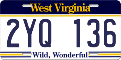 WV license plate 2YQ136